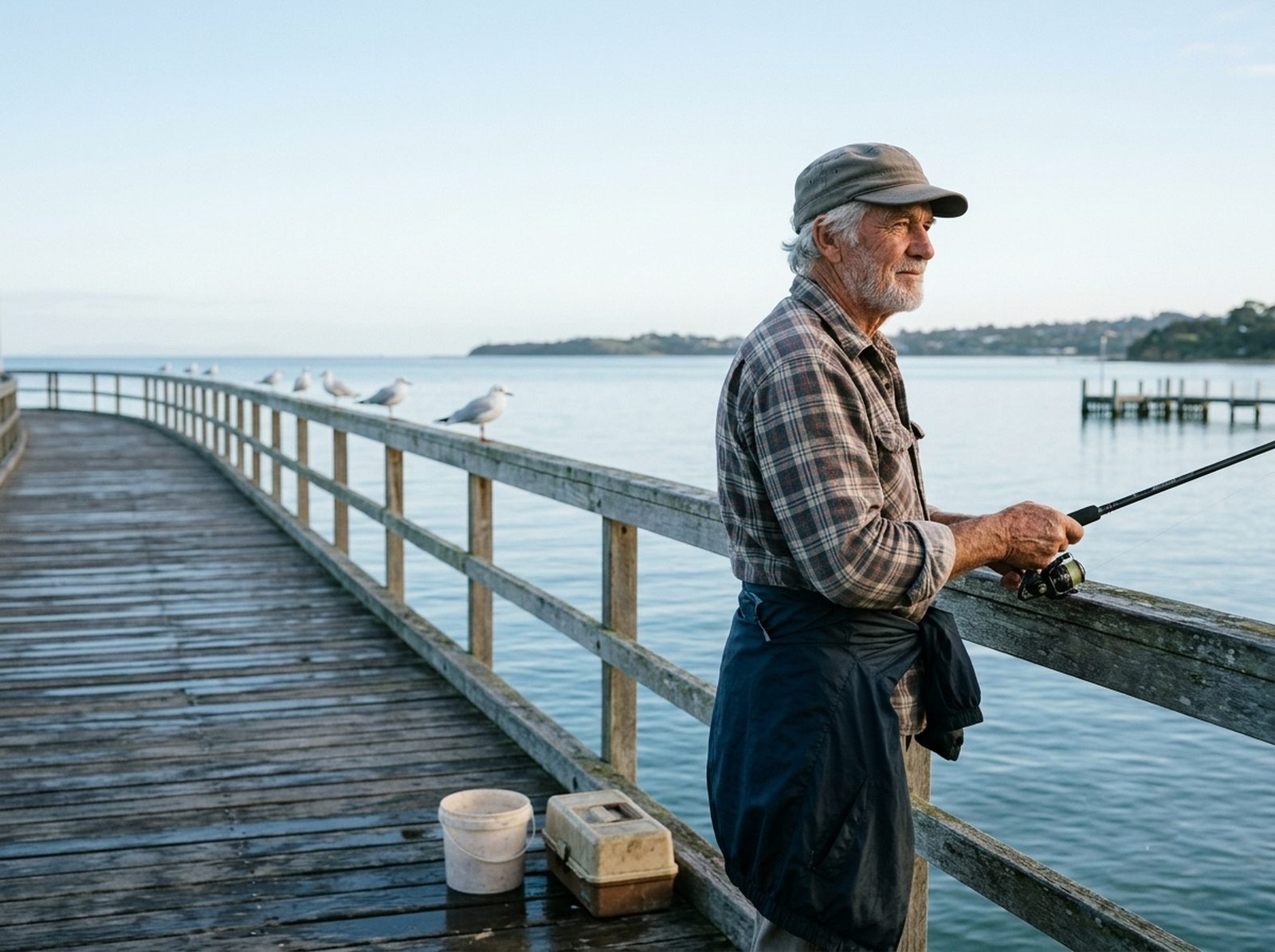 A man fishing from a pier