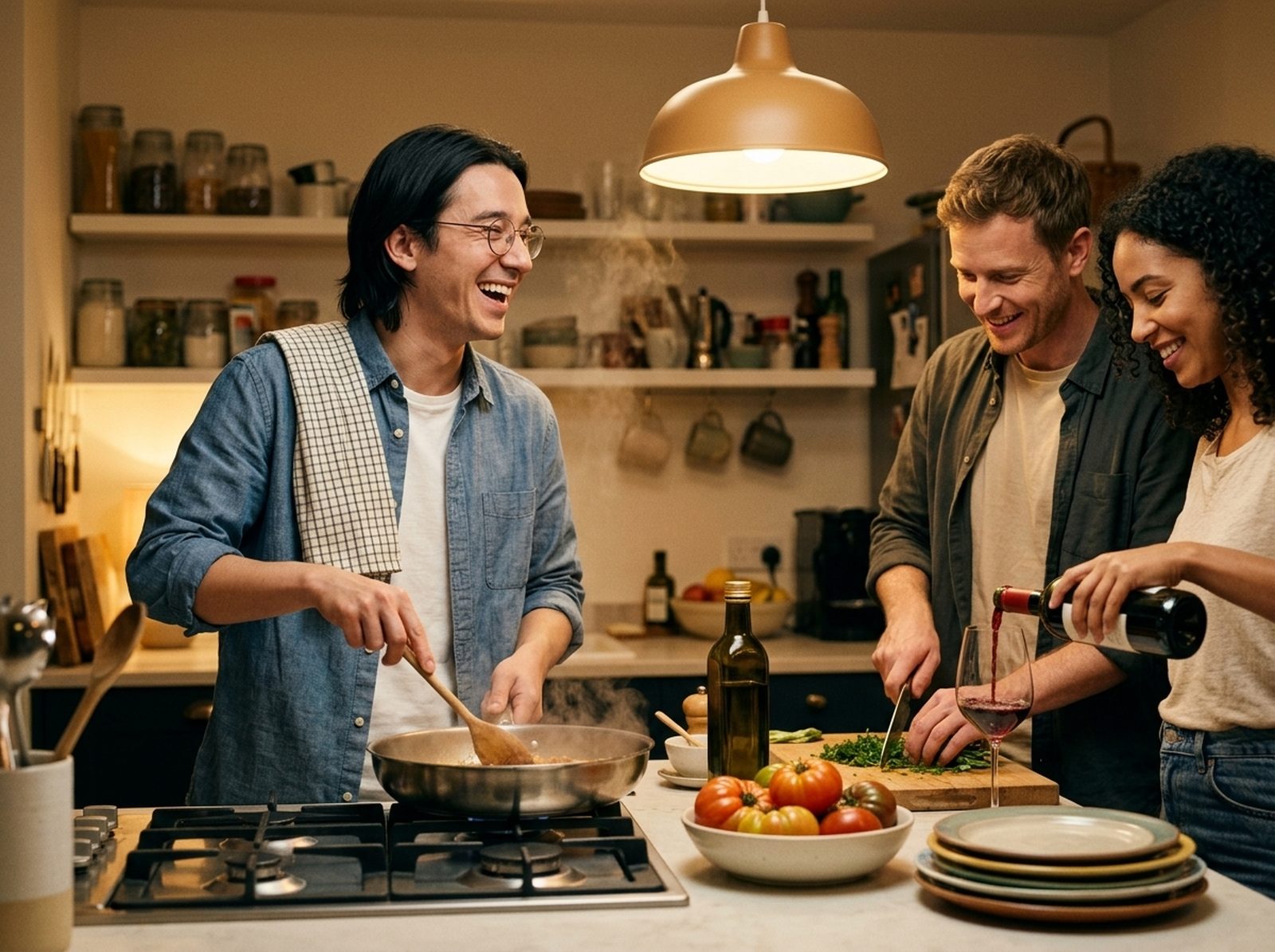 Otto cooking with friends in a kitchen