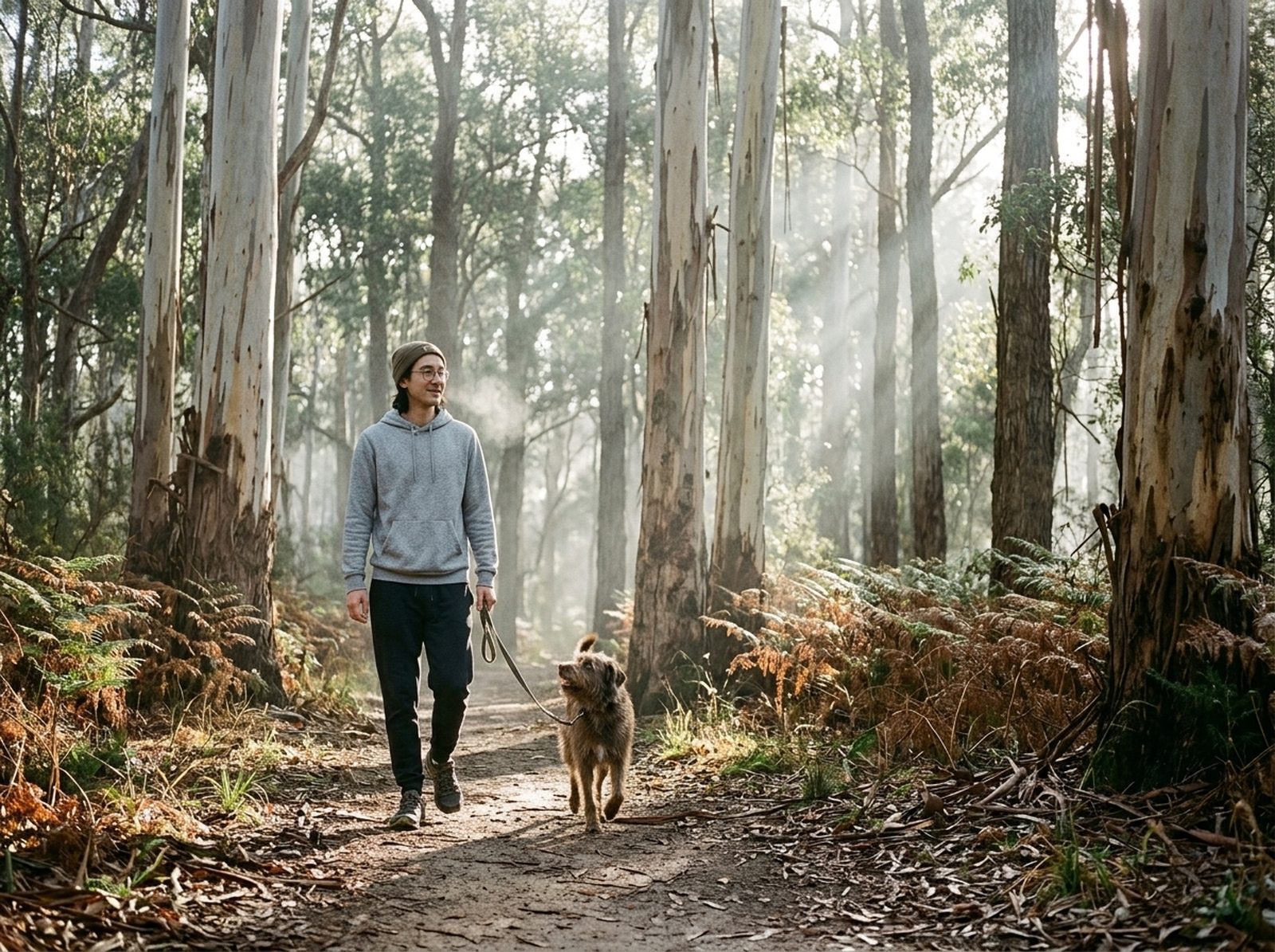 Otto walking his dog on a track