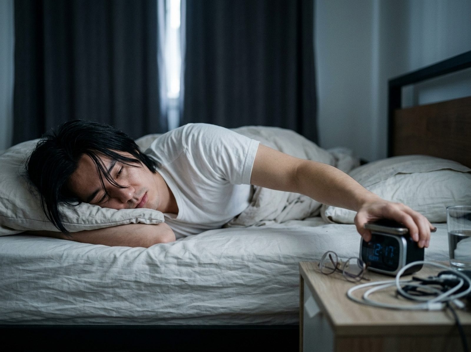 Otto reaching for the phone on his bedside table before he is properly awake